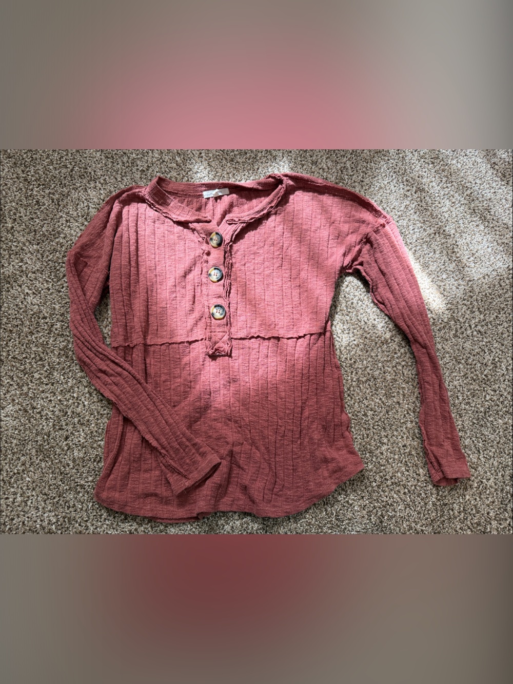Maurices Ribbed Henley Long Sleeve Top - Rose